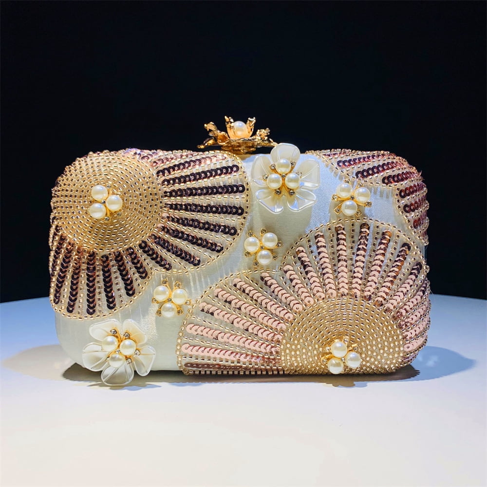Womens Evening Bag Clutch Purse Luxury Handbag Embroidery Wedding Bag With Fashion Sequin and Pearl