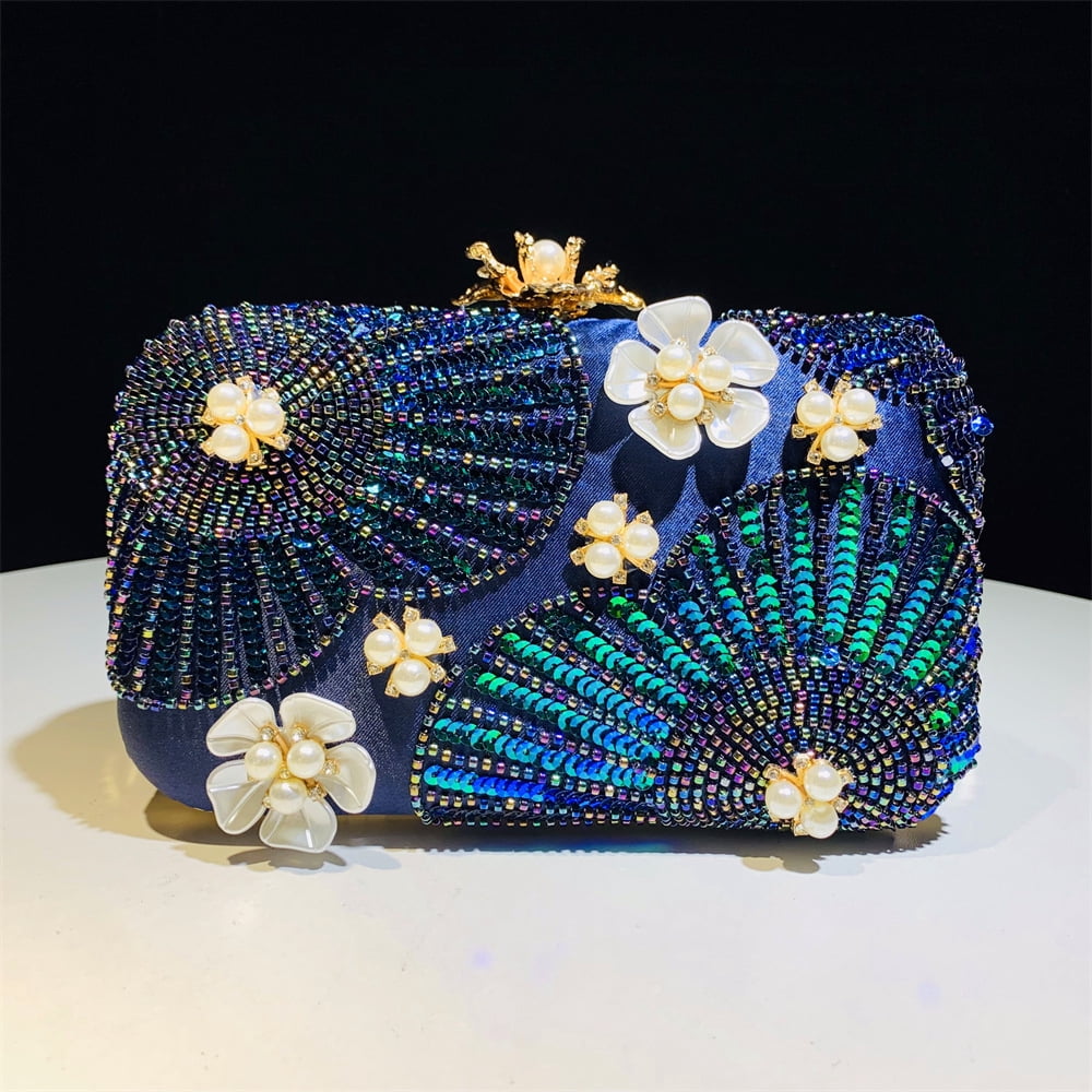Womens Evening Bag Clutch Purse Luxury Handbag Embroidery Wedding Bag With Fashion Sequin and Pearl