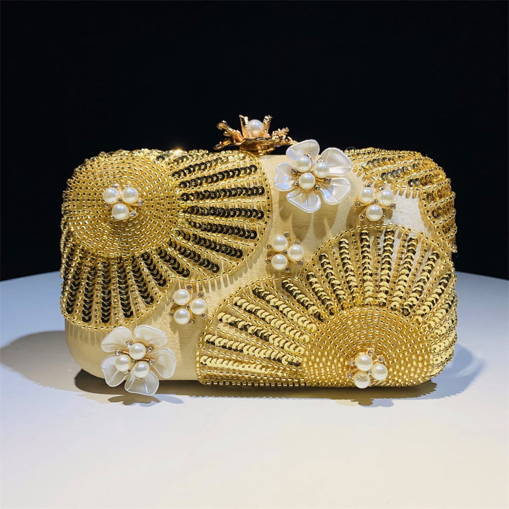Womens Evening Bag Clutch Purse Luxury Handbag Embroidery Wedding Bag With Fashion Sequin and Pearl