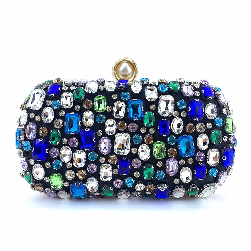 Womens Evening Clutch Purse Handbag Heavy Beaded Embroidered Evening Bag with Rhinestones
