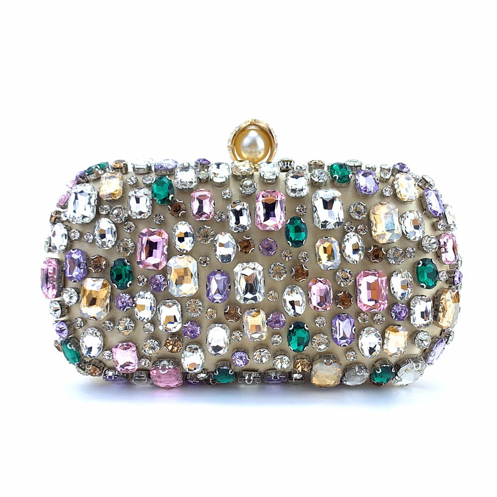 Womens Evening Clutch Purse Handbag Heavy Beaded Embroidered Evening Bag with Rhinestones