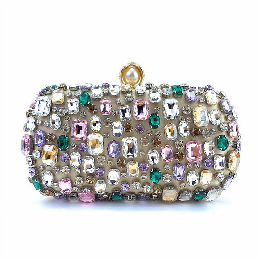 Womens Evening Clutch Purse Handbag Heavy Beaded Embroidered Evening Bag with Rhinestones