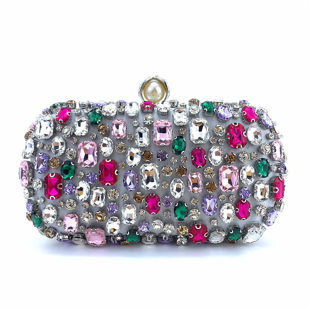 Womens Evening Clutch Purse Handbag Heavy Beaded Embroidered Evening Bag with Rhinestones