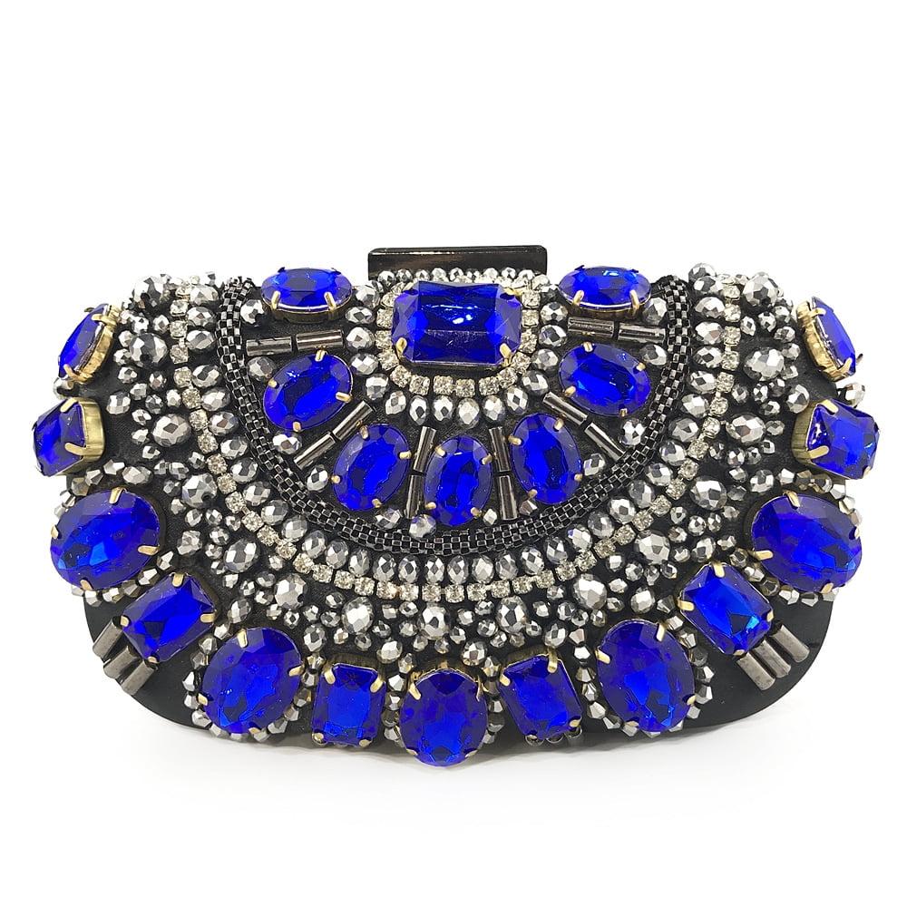 Womens Evening Clutch Purse Handbag Heavy Beaded Embroidered Evening Bag with Rhinestones