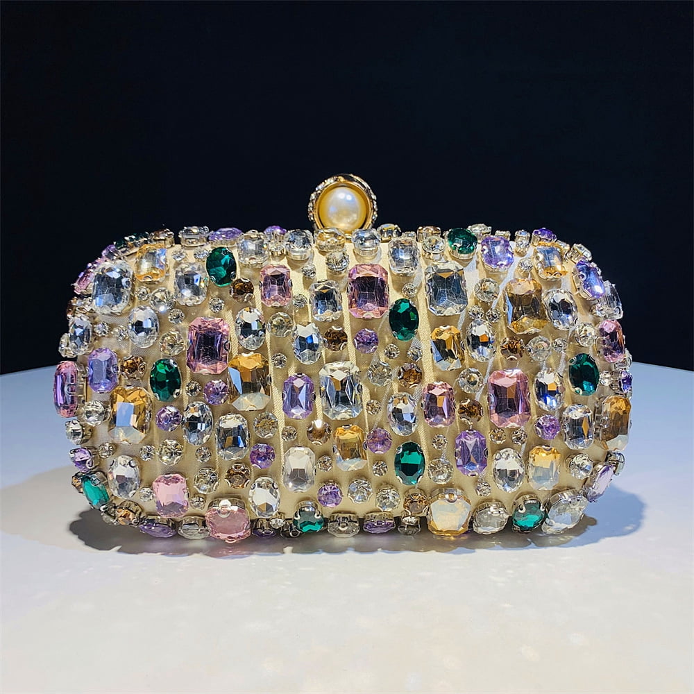 Womens Evening Clutch Purse Handbag Heavy Beaded Embroidered Evening Bag with Rhinestones