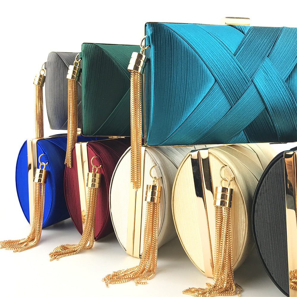 Handheld Women's Evening Clutch Bags Silk Satin Party Handbags Bridal Wedding Purses with Tassel Pendant Evening Clutch Bags