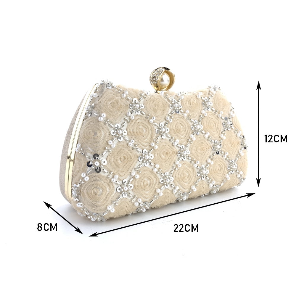 Fashion Evening Handbag Wedding Purses for Women with Handmade Flower Beads for Banquets, Weddings and Parties