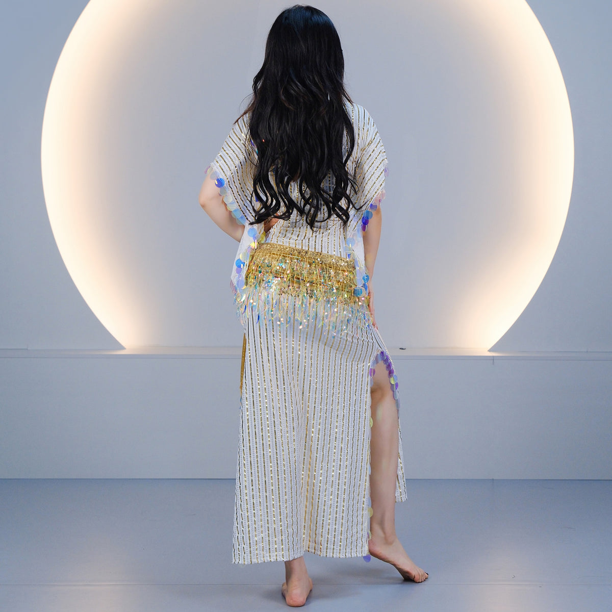 Egyptian-style Saidi Robe for Cane Dance and Folkloric Baladi with Features Sequins and Metallic Foil Stripes