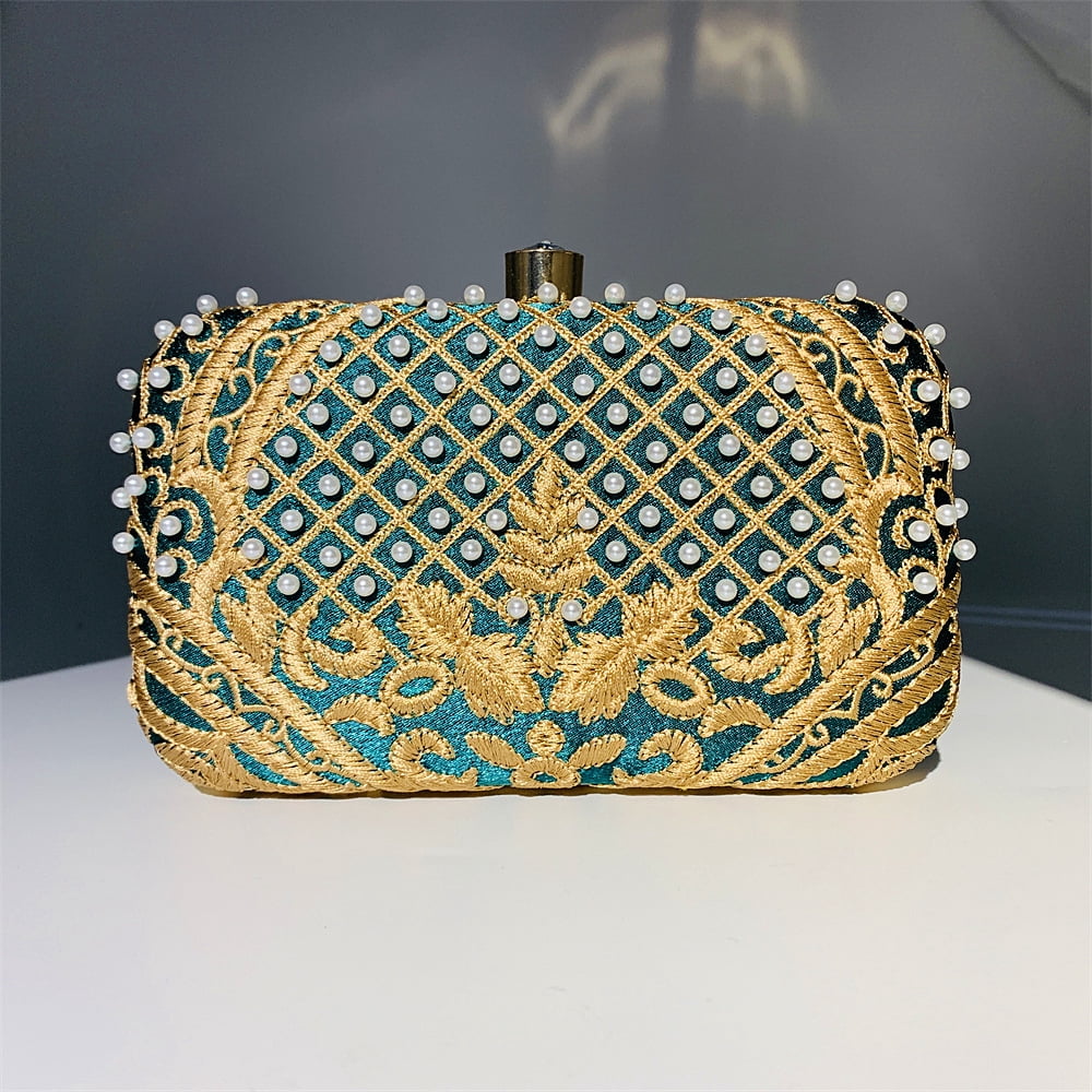 Embroidered Hand-beaded Evening Bag Vintage Pearl Evening Bag Wedding Purses for Women
