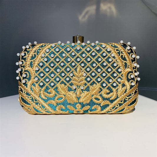 Embroidered Hand-beaded Evening Bag Vintage Pearl Evening Bag Wedding Purses for Women
