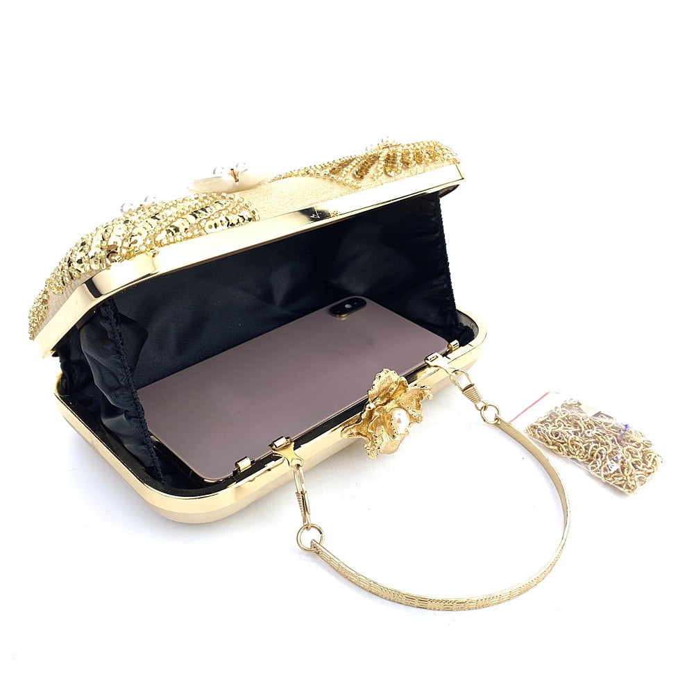 Womens Evening Bag Clutch Purse Luxury Handbag Embroidery Wedding Bag With Fashion Sequin and Pearl