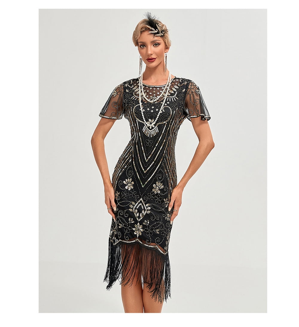 1920s Vintage Dress Summer Fringe Beaded Great Gatsby Flapper Evening Dress Party Cocktail Prom