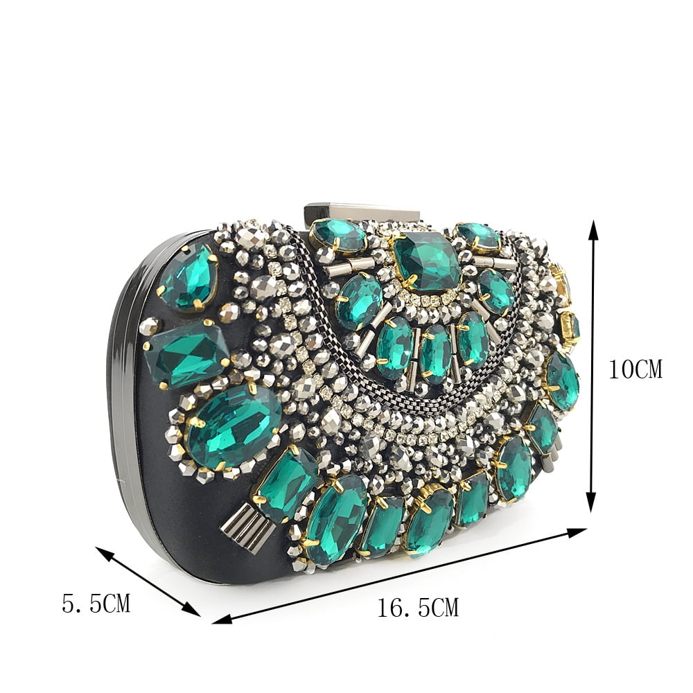 Womens Evening Clutch Purse Handbag Heavy Beaded Embroidered Evening Bag with Rhinestones