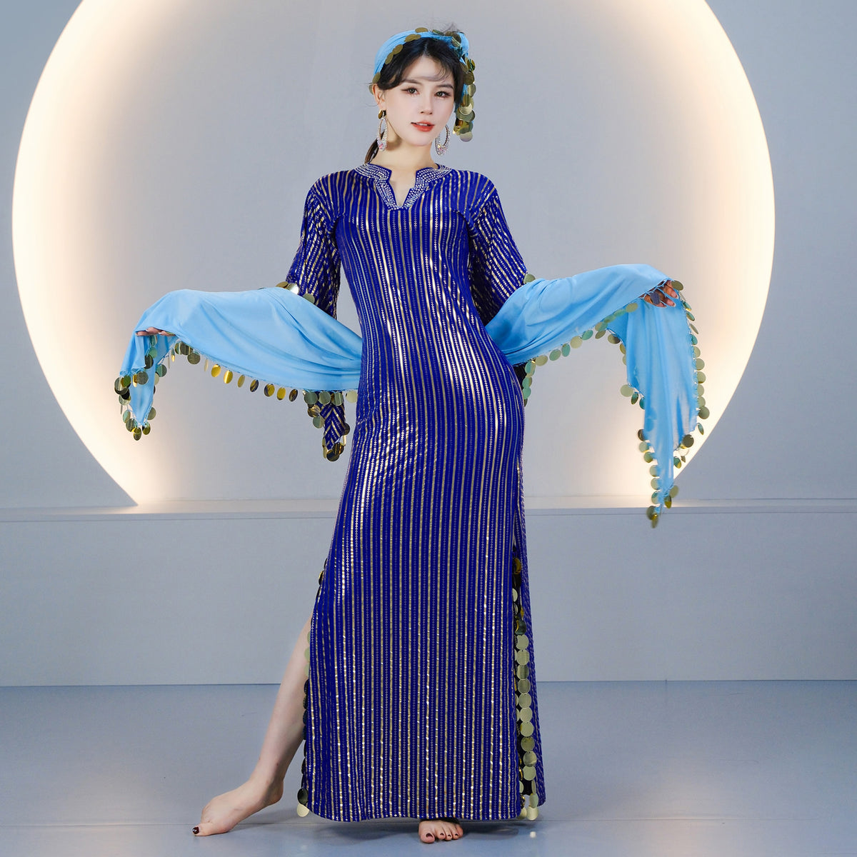 Elegant Egyptian Saidi Robe Cane Dance Costume with Embroidered Details for Stage Shows