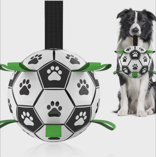 Soccer Ball with Straps, Interactive Puppy Toys for Tug of War, Birthday Gifts, Durable Water Toy for dog
