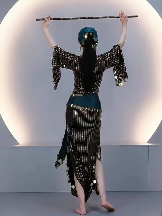 Elegant Egyptian Saidi Robe Cane Dance Costume with Embroidered Details for Stage Shows