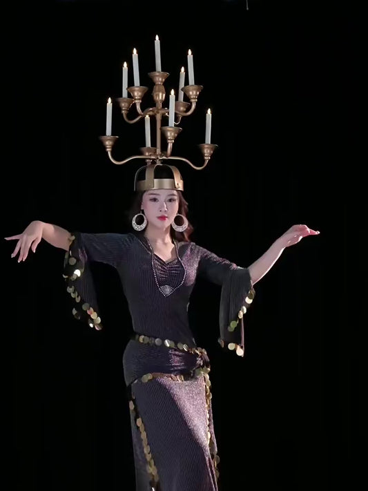 Lightweight 9 Detachable Belly Dance Candleholder Realistic Candlesticks for Oriental Stage Performances.