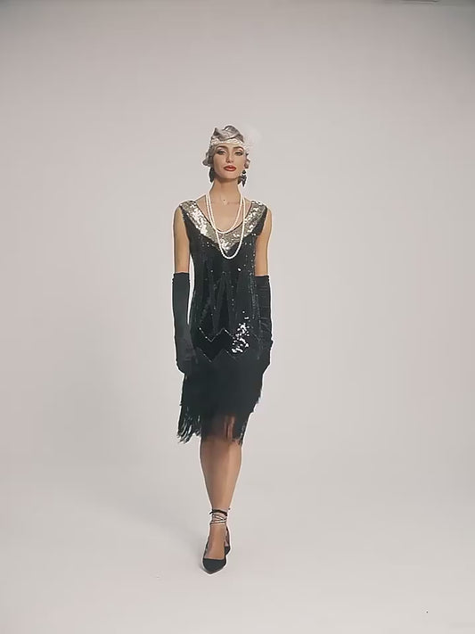 1920s Vintage Dress Beaded Sequin 30S Flapper Dresses Prom Wedding Women Vintage Dress V Neck Beaded Fringed Tassels