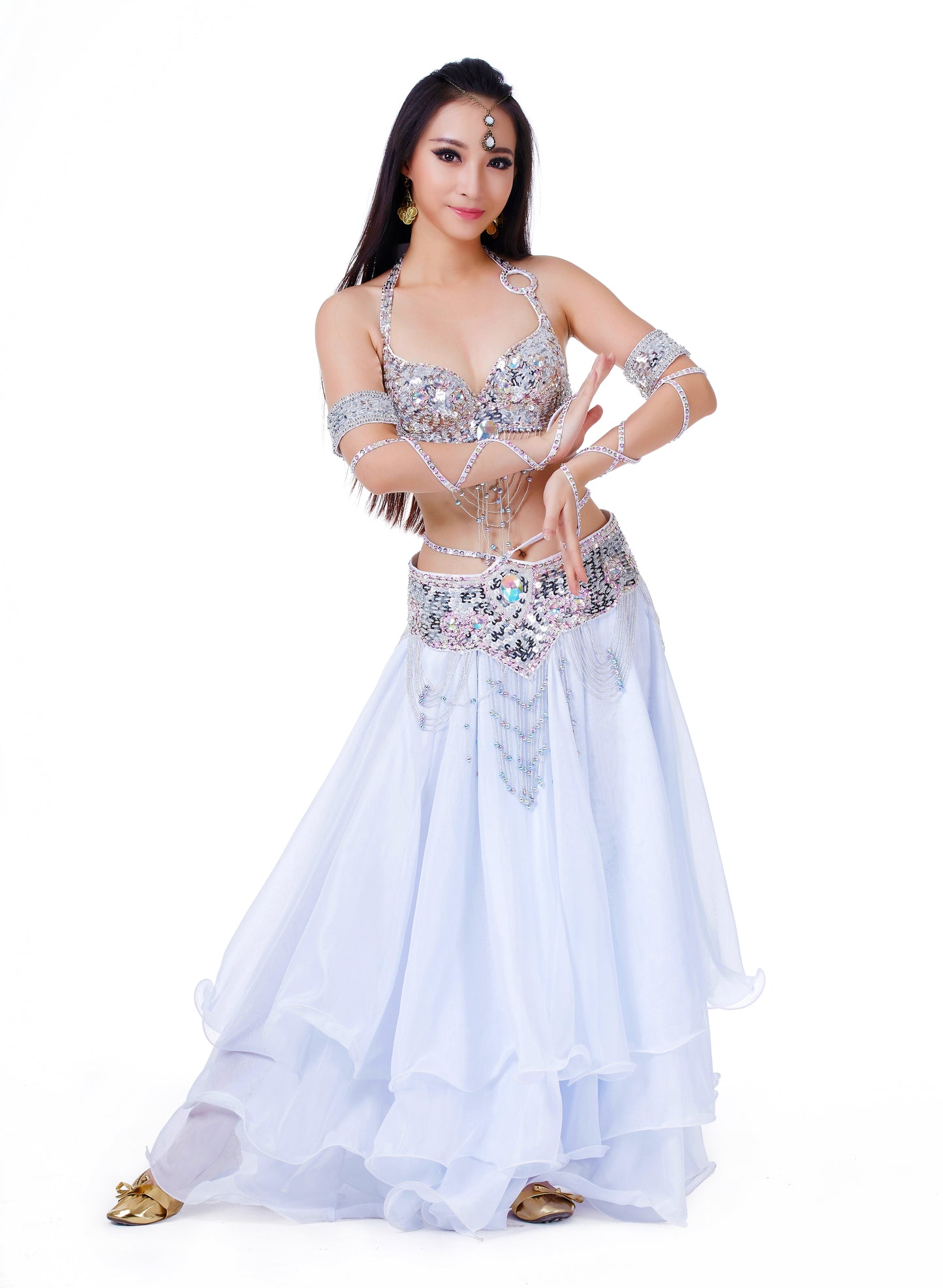 Belly Dance Costumes with Polyester Skirt Belly Dance Dress 1 Set 5pcs