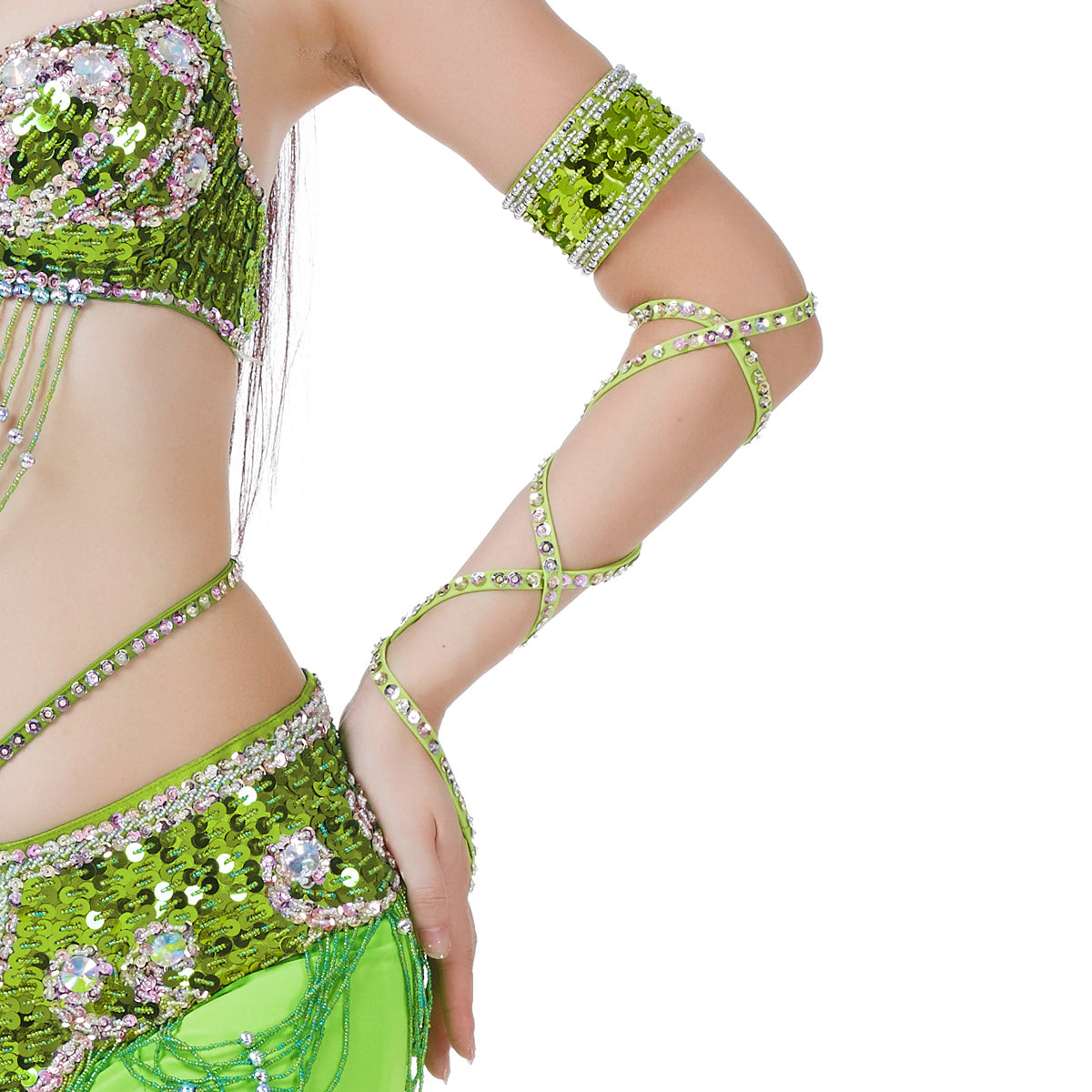 Pack of 2 (as in pairs) Lightweiht Belly Dance Bracelet Snake Sleeves Arm Band with Stretch Wrap Straps Hand Chains Accessory