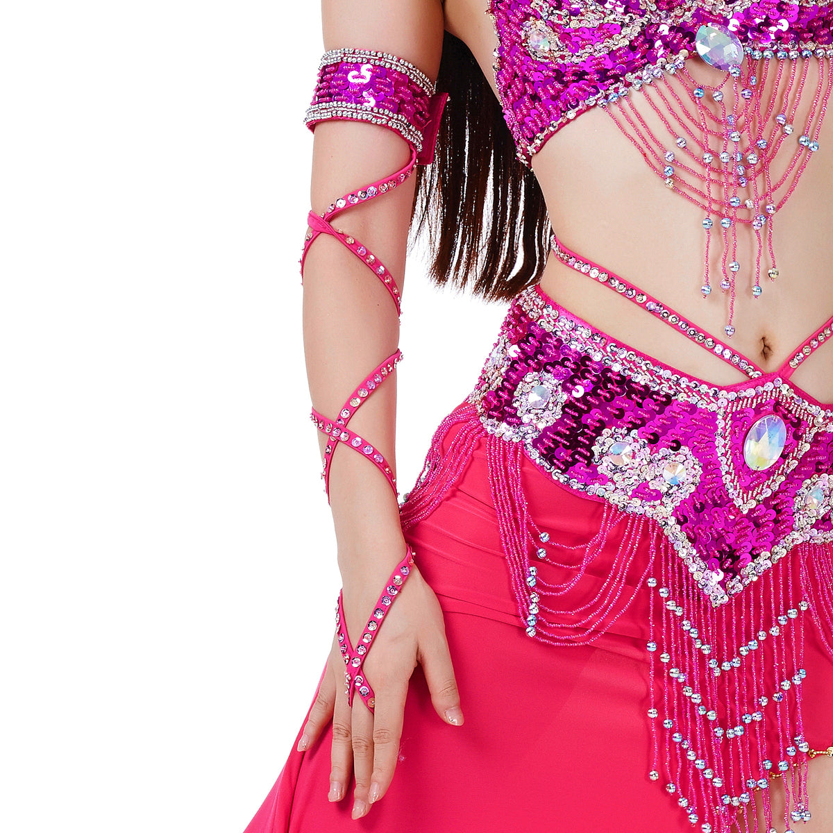 Pack of 2 (as in pairs) Lightweiht Belly Dance Bracelet Snake Sleeves Arm Band with Stretch Wrap Straps Hand Chains Accessory