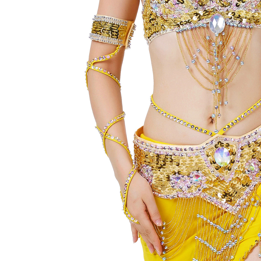 Pack of 2 (as in pairs) Lightweiht Belly Dance Bracelet Snake Sleeves Arm Band with Stretch Wrap Straps Hand Chains Accessory