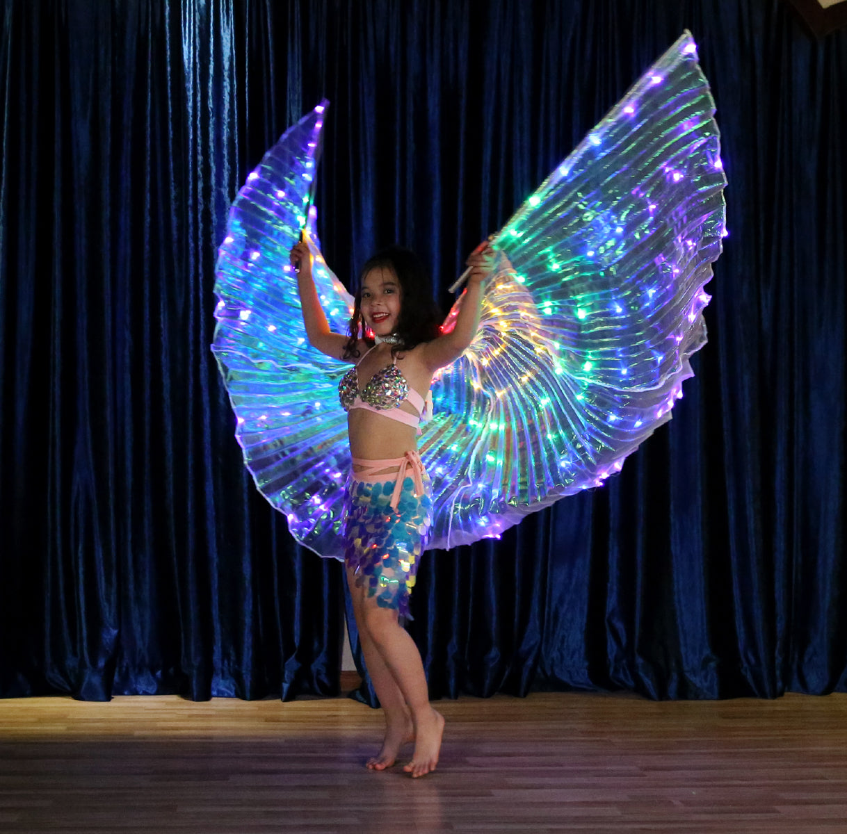 LED Isis Wings Carnival Halloween Shows Wings Costume Cloak LED Cape with Telescopic Sticks