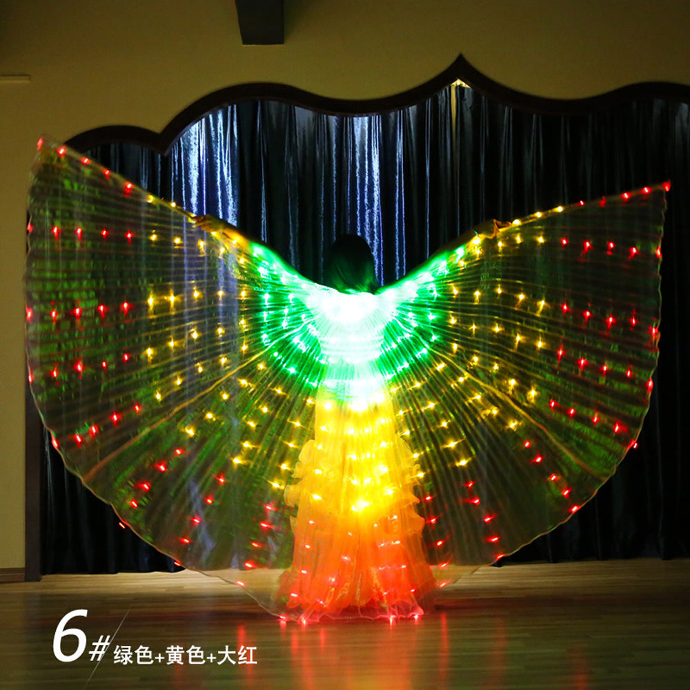 Three-color Gradient LED Isis Wing - Belly Dance Light Up Wings for Carnival Halloween Party Club Wear with Telescopic Sticks