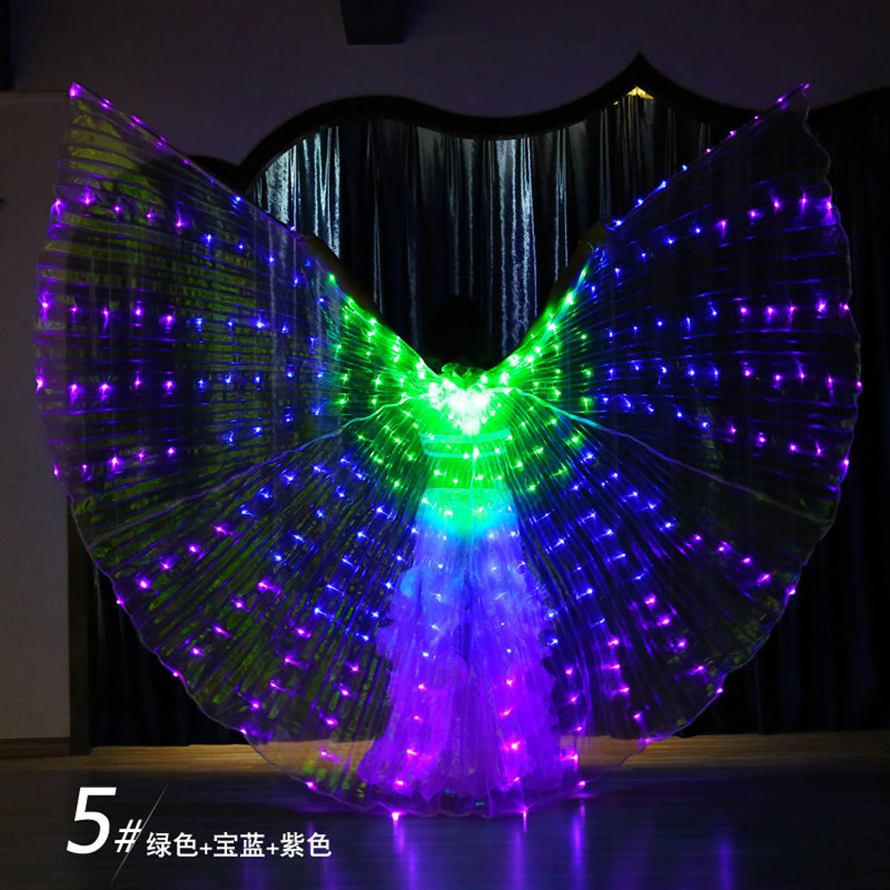 Three-color Gradient LED Isis Wing - Belly Dance Light Up Wings for Carnival Halloween Party Club Wear with Telescopic Sticks