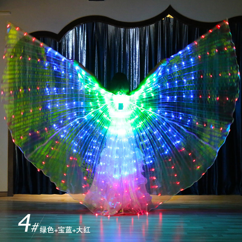 Three-color Gradient LED Isis Wing - Belly Dance Light Up Wings for Carnival Halloween Party Club Wear with Telescopic Sticks