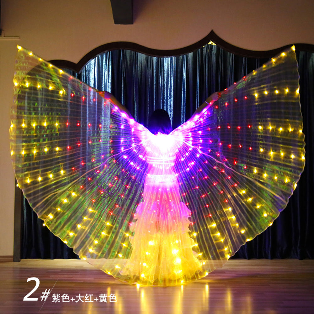 Three-color Gradient LED Isis Wing - Belly Dance Light Up Wings for Carnival Halloween Party Club Wear with Telescopic Sticks