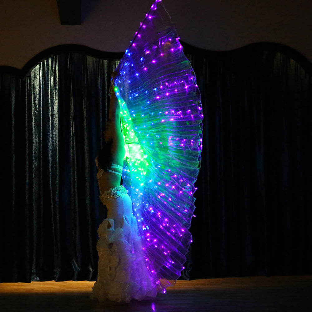 Three-color Gradient LED Isis Wing - Belly Dance Light Up Wings for Carnival Halloween Party Club Wear with Telescopic Sticks