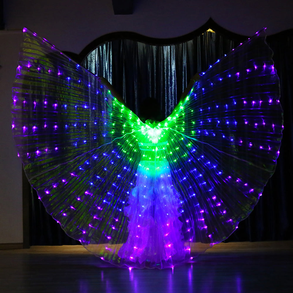 Three-color Gradient LED Isis Wing - Belly Dance Light Up Wings for Carnival Halloween Party Club Wear with Telescopic Sticks