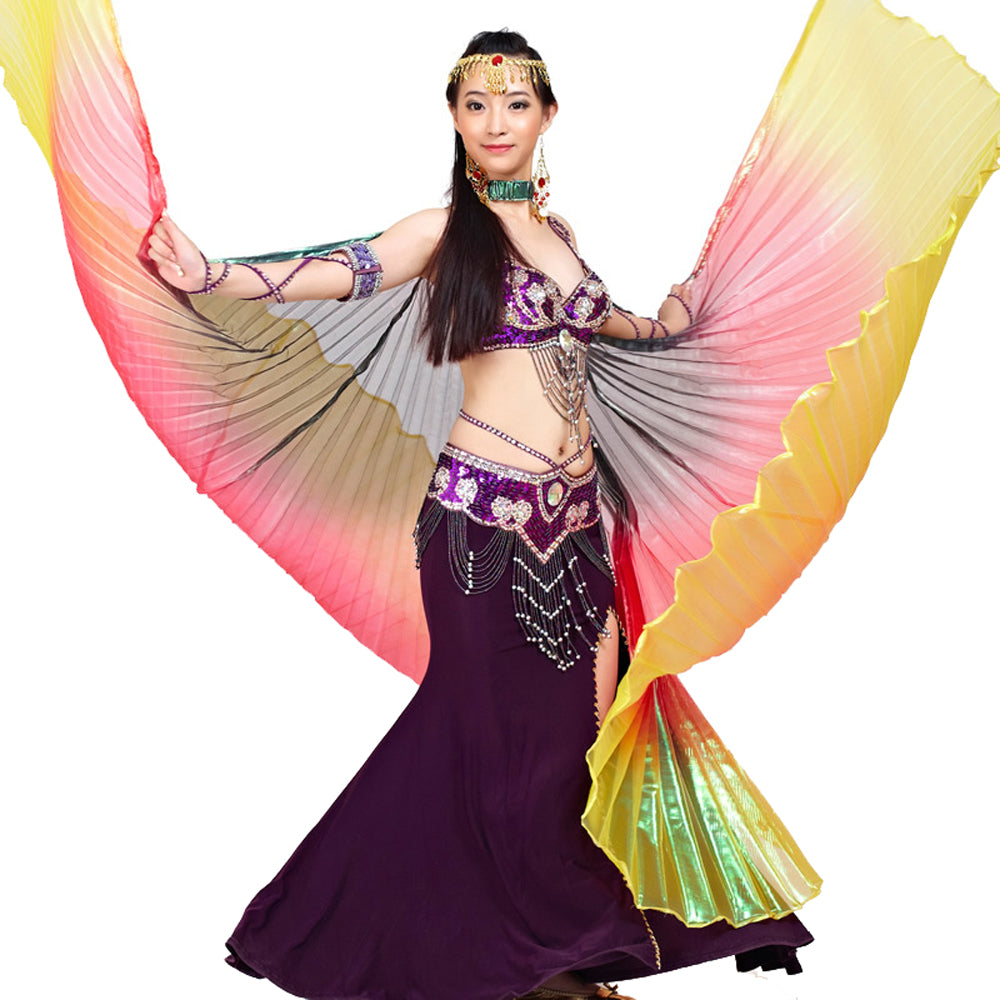 Women's Belly Dance Costume Isis Wings, Tricolor Dance Wings Angel Wings for Halloween Carnival Performance with Sticks