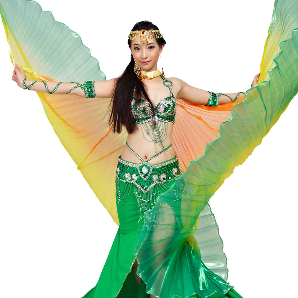 Women's Belly Dance Costume Isis Wings, Tricolor Dance Wings Angel Wings for Halloween Carnival Performance with Sticks
