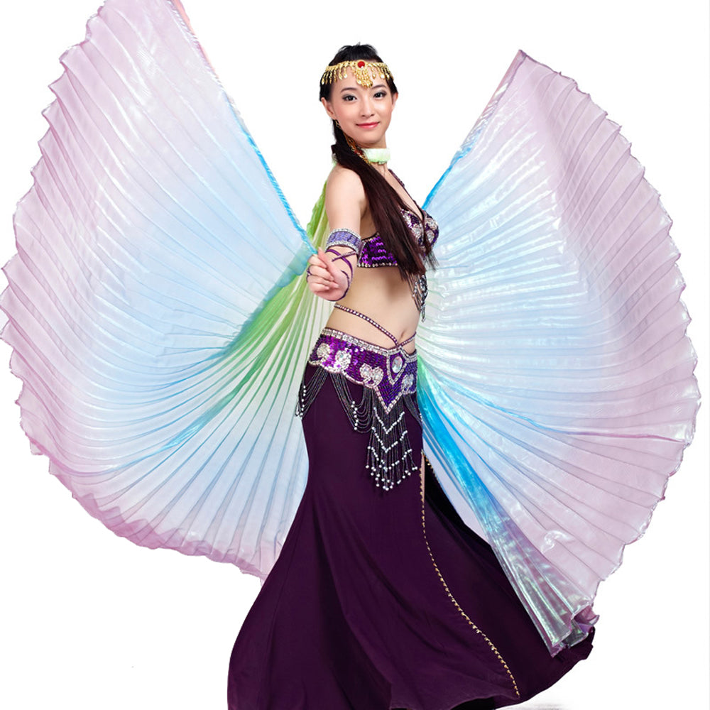 Women's Belly Dance Costume Isis Wings, Tricolor Dance Wings Angel Wings for Halloween Carnival Performance with Sticks