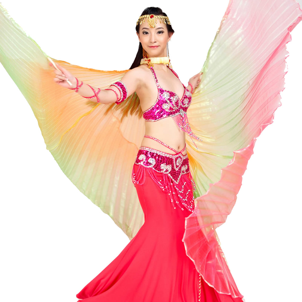 Women's Belly Dance Costume Isis Wings, Tricolor Dance Wings Angel Wings for Halloween Carnival Performance with Sticks