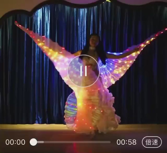 Three-color Gradient LED Isis Wing - Belly Dance Light Up Wings for Carnival Halloween Party Club Wear with Telescopic Sticks