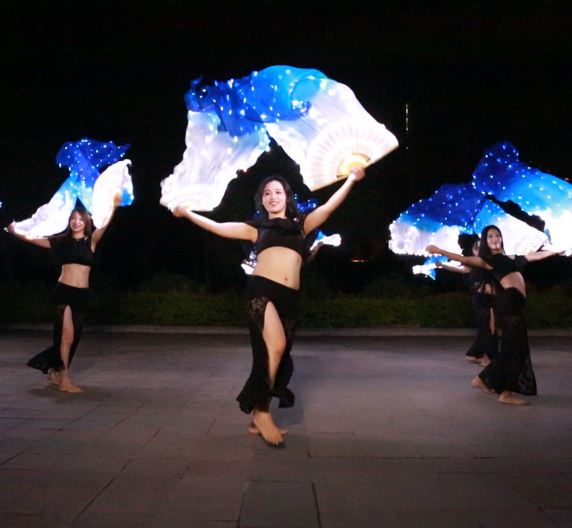 LED Fans Veil 100% Real Silk - 1.8m Long Bamboo Fans Veil Hand Made Silk Fans for Dance/Outdoor