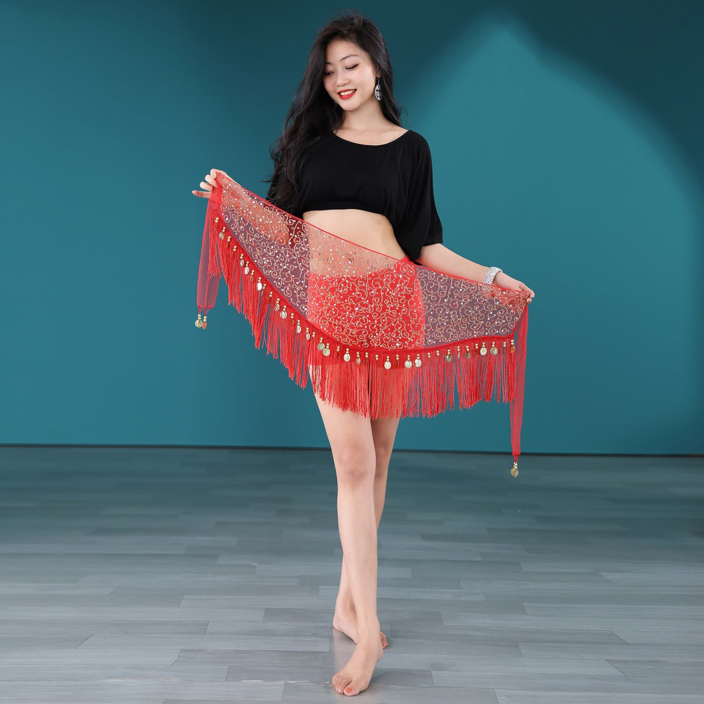 Light Weight Tassels Fringed Sequins Triangle Belly Dance Hip Scarf Skirt Waist Belt for Outfits