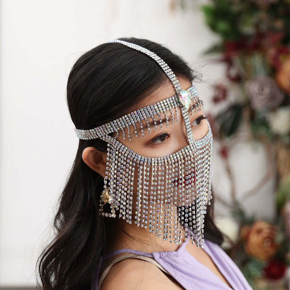Cosplay Make Up Belly Dancer Drill Chain Mask Sexy Halloween Ornaments Head Scarf Face Veils