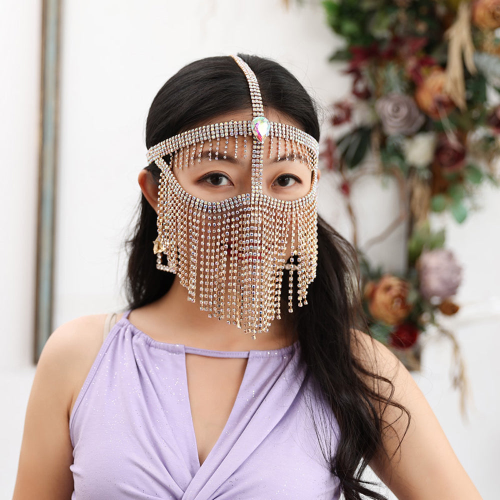 Cosplay Make Up Belly Dancer Drill Chain Mask Sexy Halloween Ornaments Head Scarf Face Veils