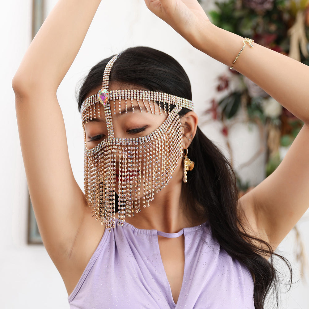 Cosplay Make Up Belly Dancer Drill Chain Mask Sexy Halloween Ornaments Head Scarf Face Veils