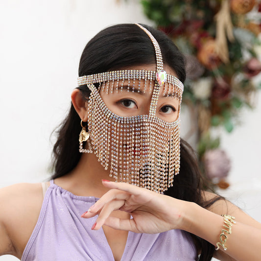 Cosplay Make Up Belly Dancer Drill Chain Mask Sexy Halloween Ornaments Head Scarf Face Veils