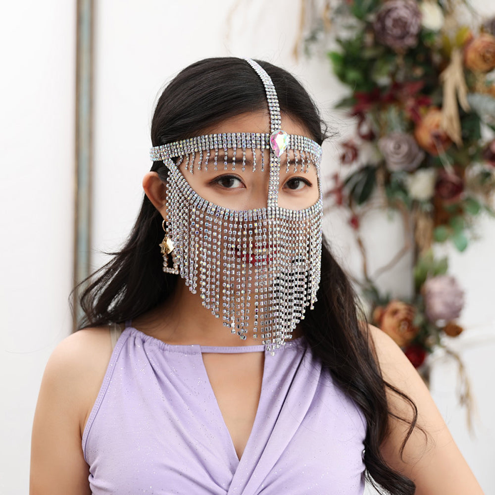 Cosplay Make Up Belly Dancer Drill Chain Mask Sexy Halloween Ornaments Head Scarf Face Veils