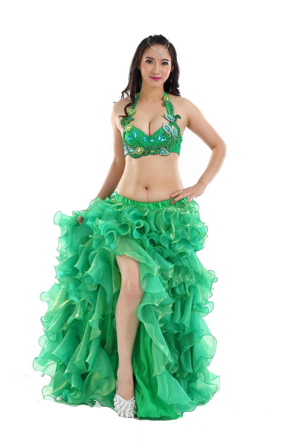 Professional Belly Dance Costume Tribal Waves Slit Skirt Wave Skirt Dress Bubble Skirt