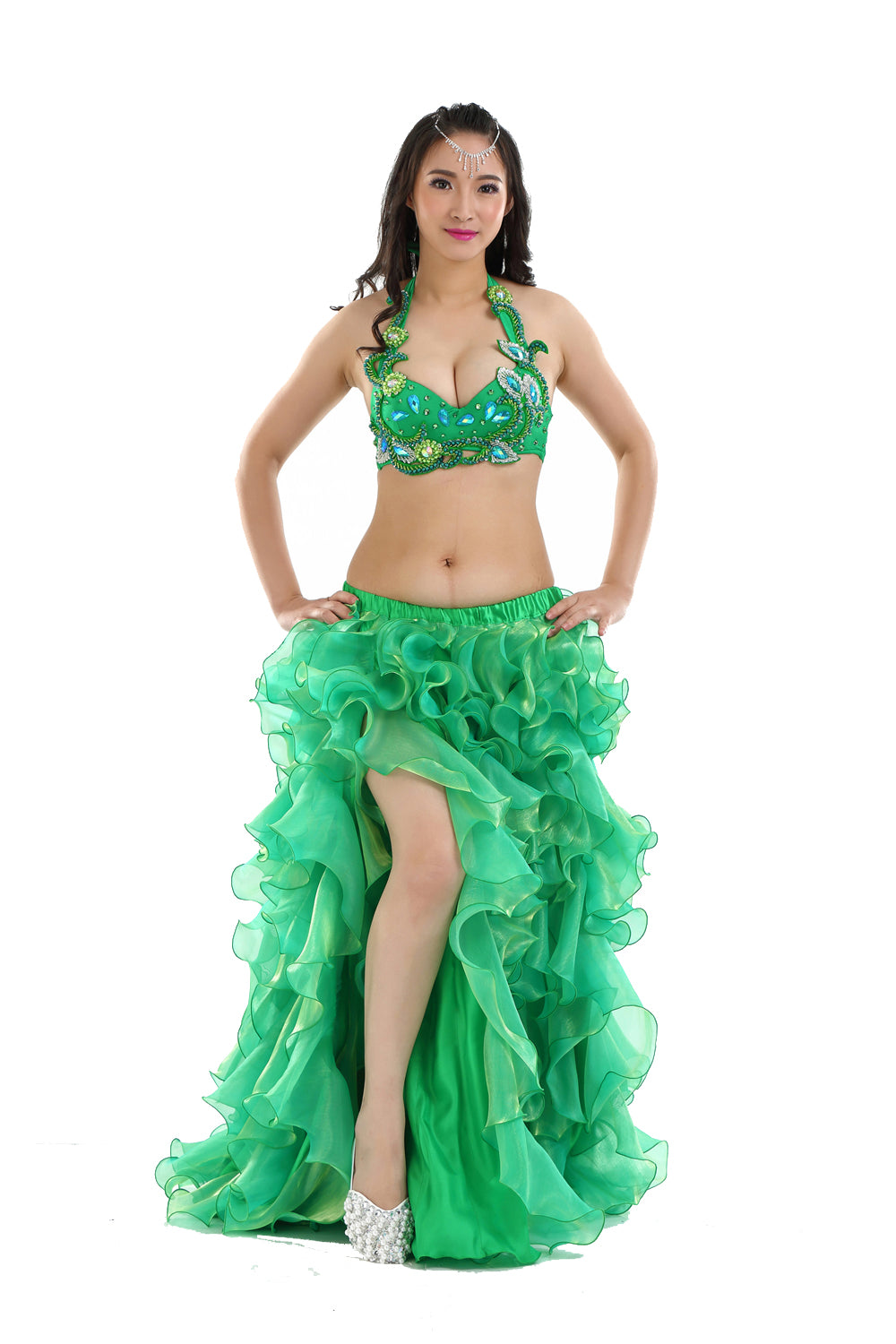 Professional Belly Dance Costume Tribal Waves Slit Skirt Wave Skirt Dress Bubble Skirt