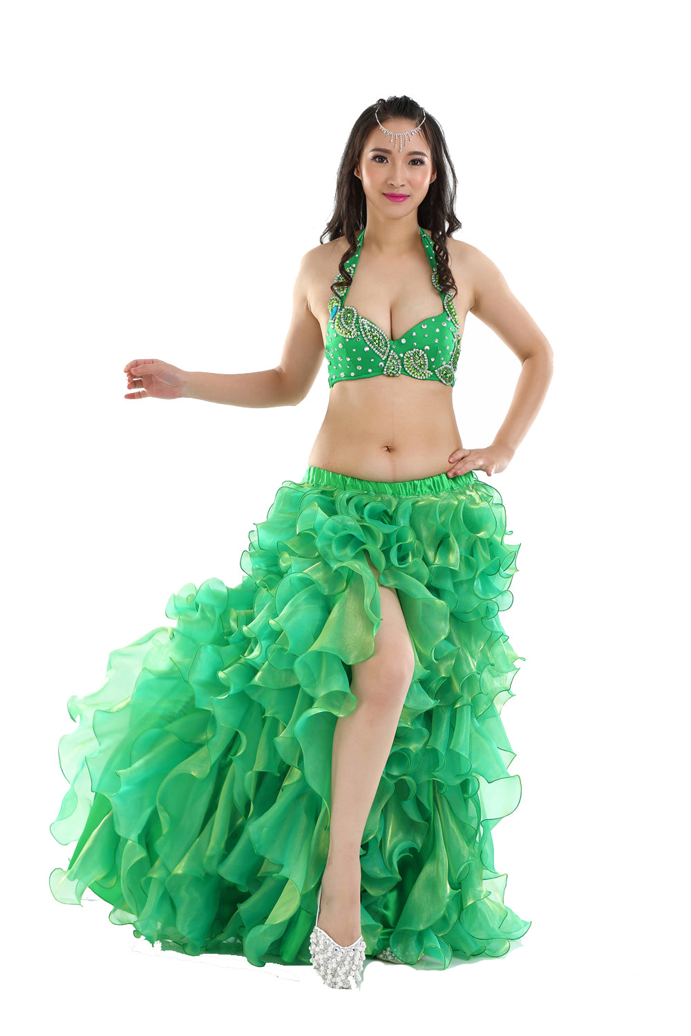 Professional Belly Dance Costume Tribal Waves Slit Skirt Wave Skirt Dress Bubble Skirt