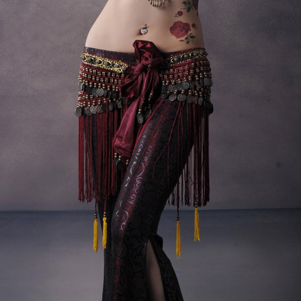 Women's Belly Dance Tribal Hip Scarf with Fringe Coins Flannel