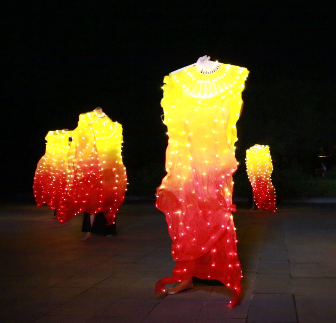 LED Fans Veil 100% Real Silk - 1.8m Long Bamboo Fans Veil Hand Made Silk Fans for Dance/Outdoor